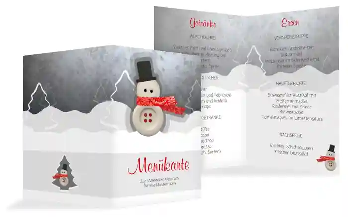 Weihnachtsmenükarte Knopfmännchen