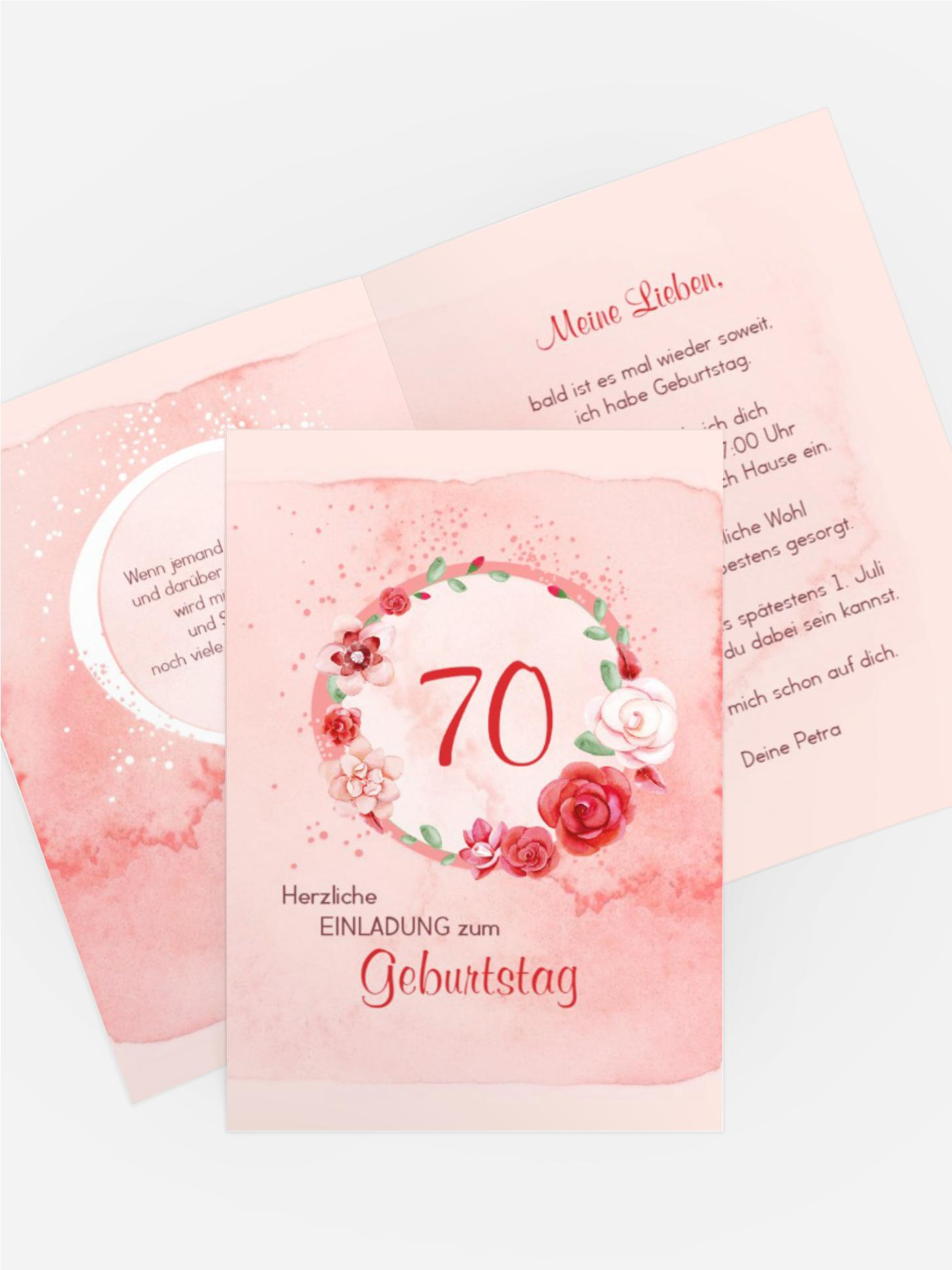 Einladung zum 70. Geburtstag Aquarell Rosen