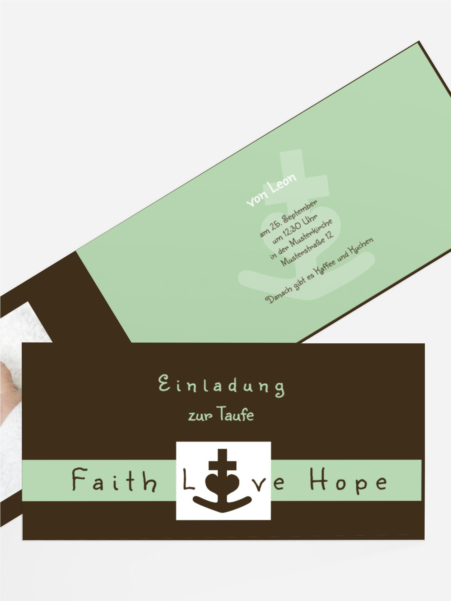 Einladungskarte Taufe faith love hope