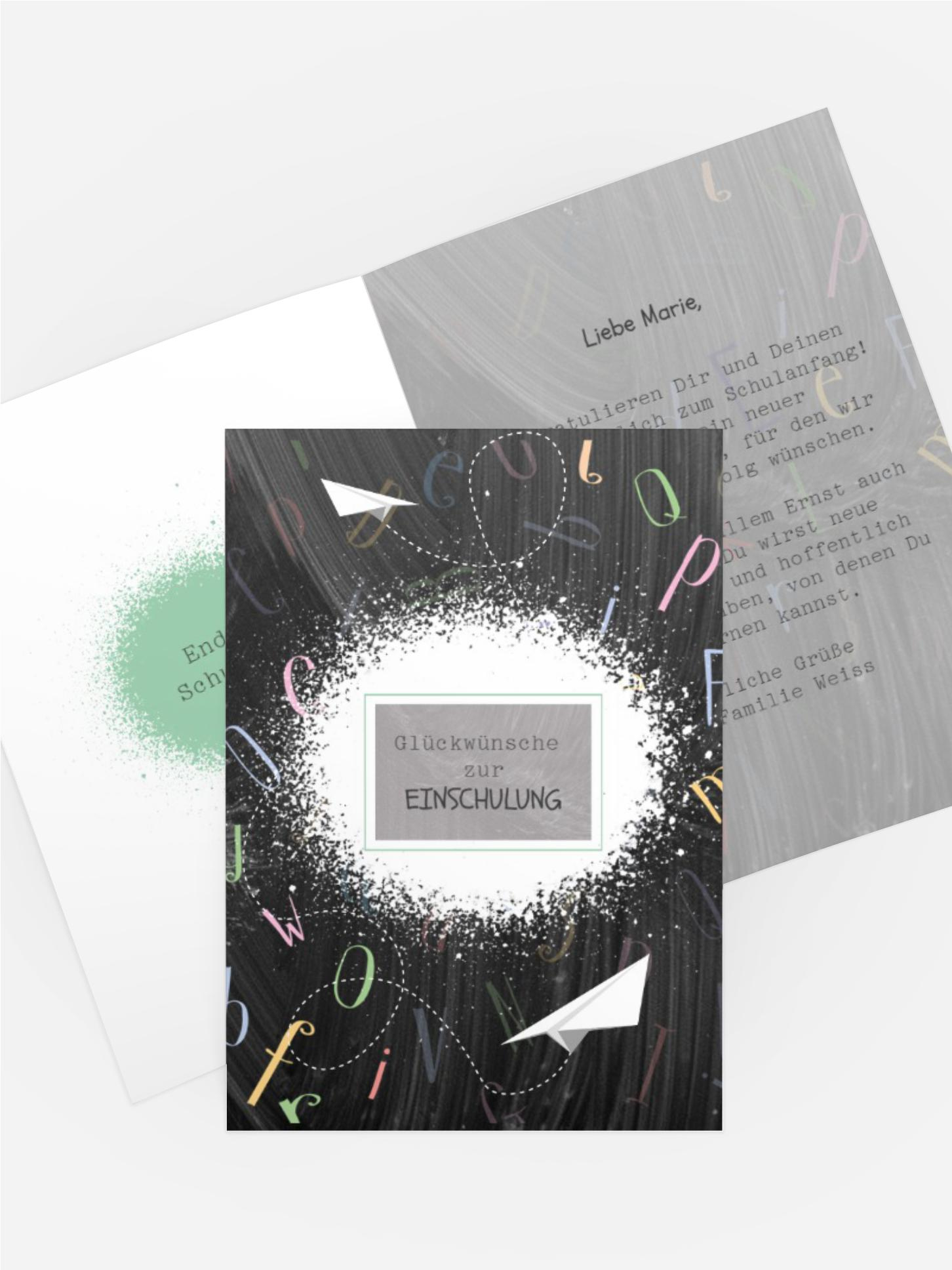 Glückwunschkarte Einschulung Papierflieger