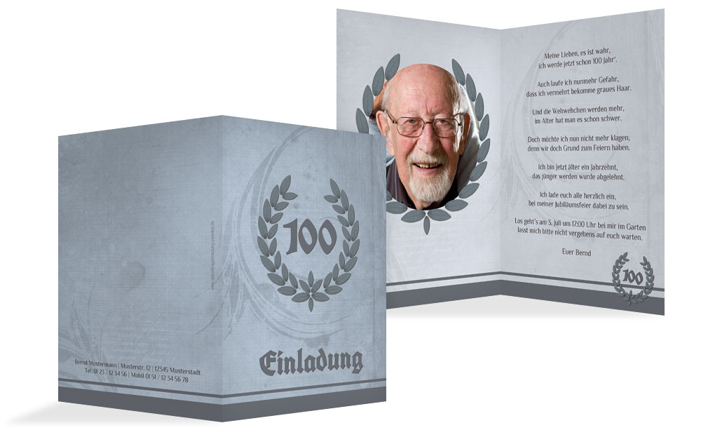 Einladungskarte Geburtstag Lorbeerkranz 100 Foto Einladungskarte Geburtstag Lorbeerkranz 100 Foto