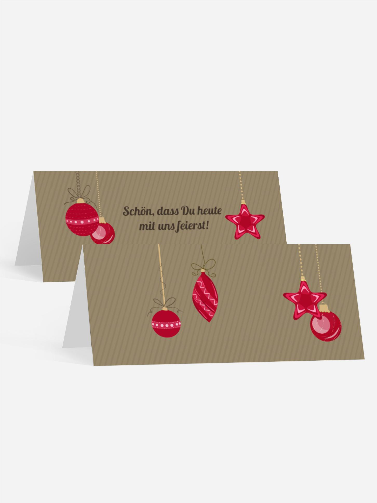 Weihnachtstischkarte Bunte Kugeln