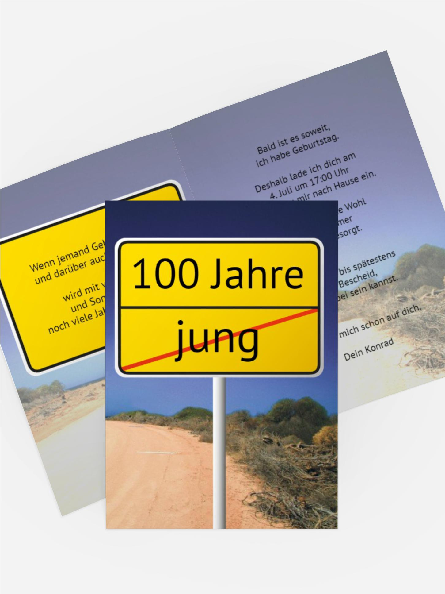 Einladung zum Geburtstag Straßenschild 100