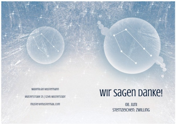 Dankeskarte zur Geburt Sternzeichen Zwilling
