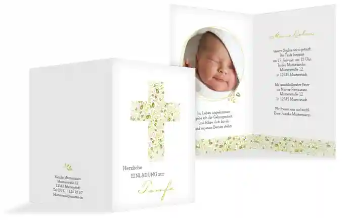 Taufe Einladung Blumenkreuz