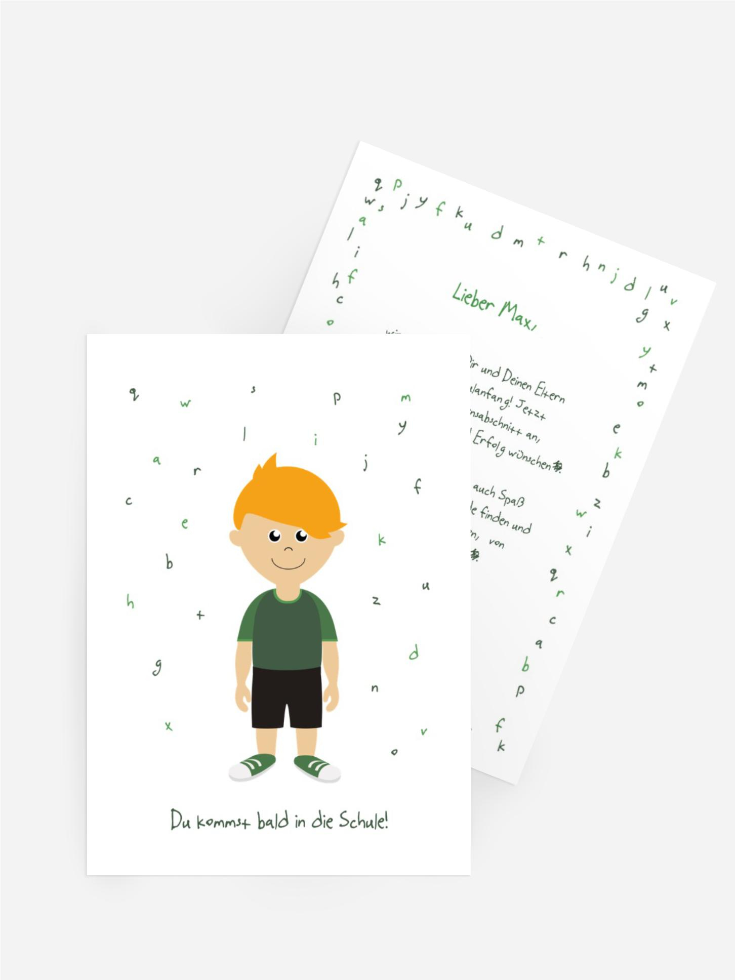 Glückwunschkarte Einschulung Junge grün