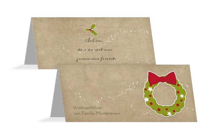 Tischkarte Weihnachtskranz