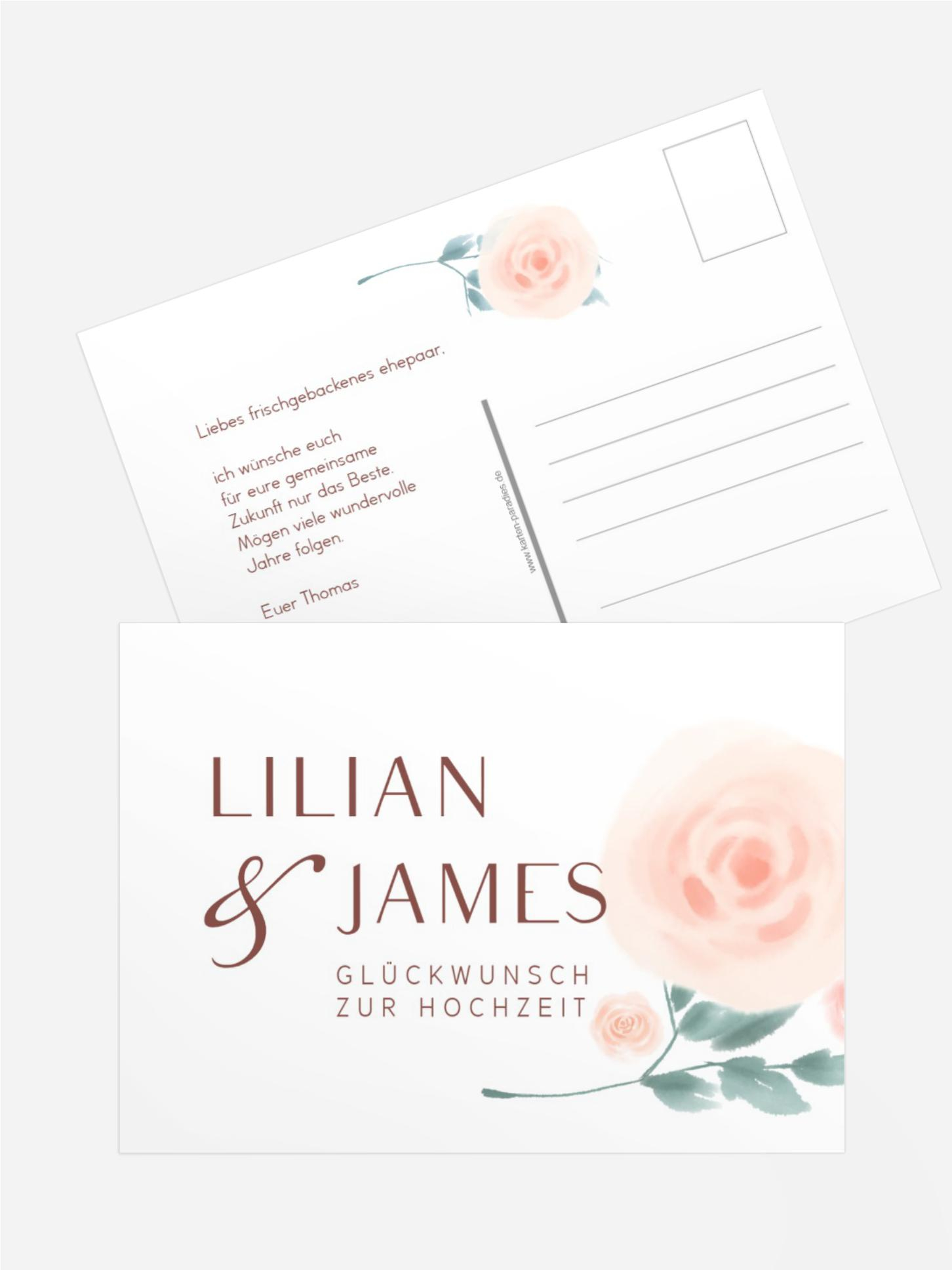 Glückwunschkarte zur Hochzeit Zentrale Rose