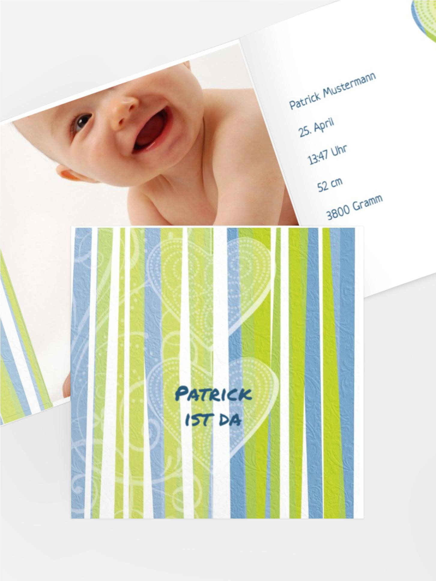 Babykarte hearts and stripes