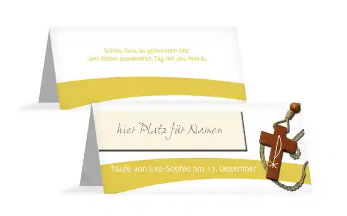 Tischkarte Taufe Kreuz auf Welle Tischkarte Taufe Kreuz auf Welle