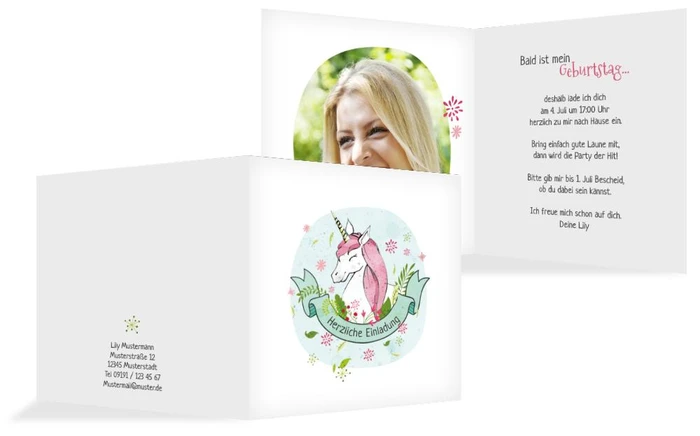 Geburtstagseinladung Einhorn mit Foto