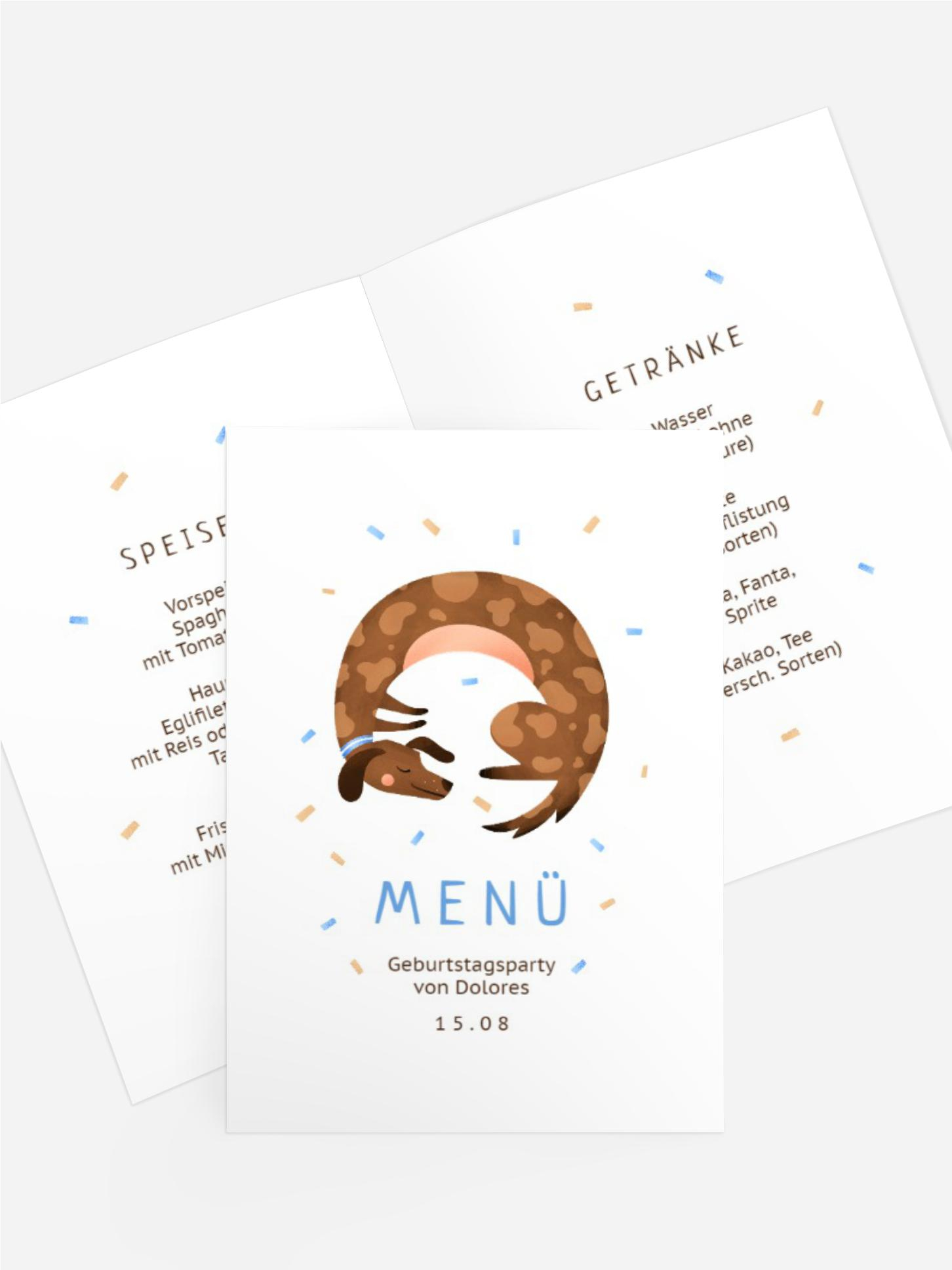 Menükarte Kindergeburtstag Hundeparty