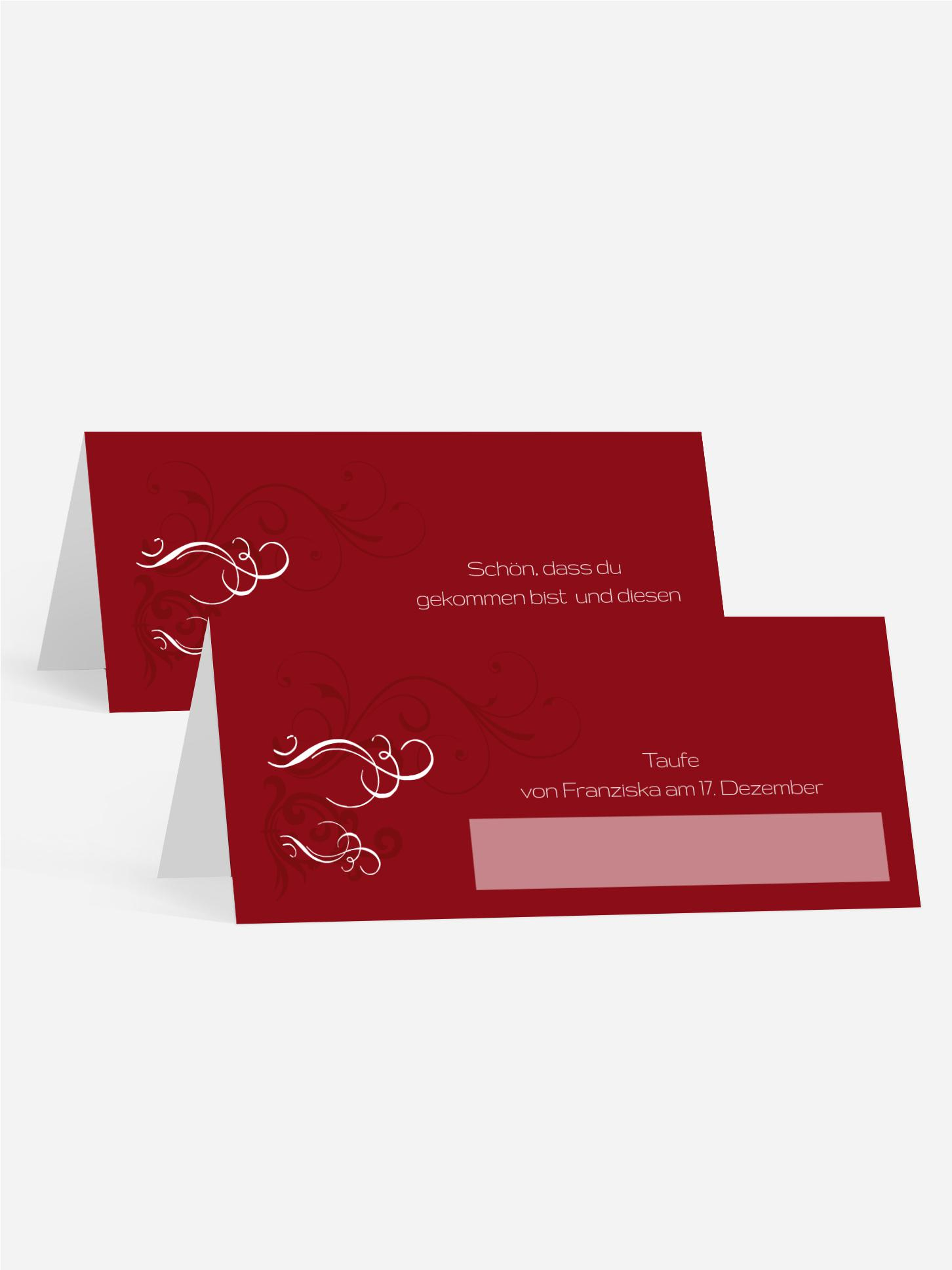 Taufe Tischkarte Schnoerkel