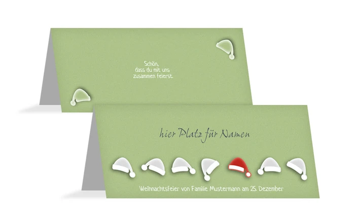 Weihnachtstischkarte Mützenreihe Weihnachtstischkarte Mützenreihe
