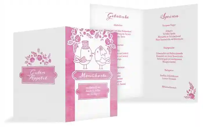 Hochzeitsmenükarte Vogelpaar