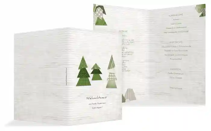 Weihnachtsmenükarte Schnipselbäume