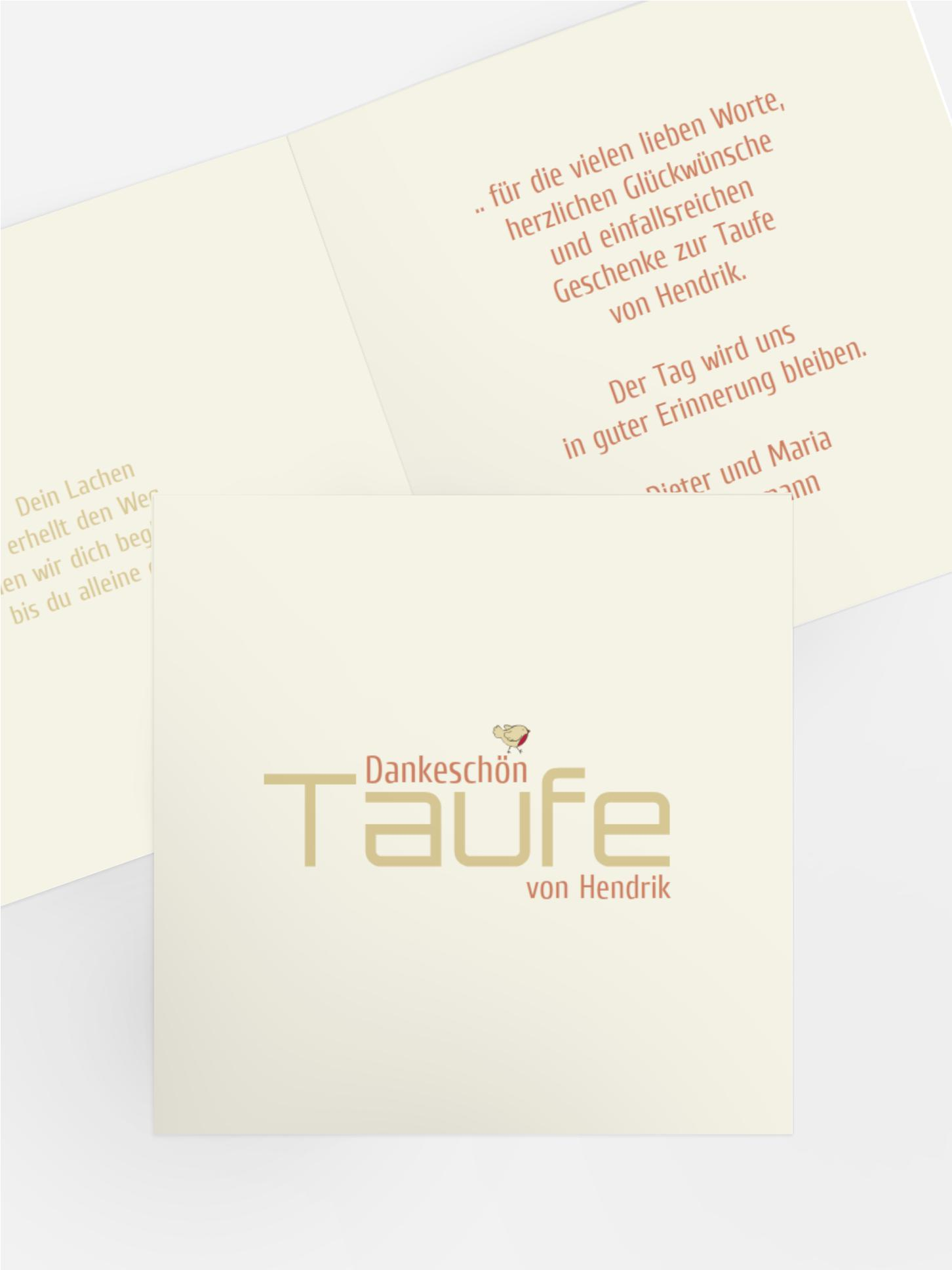 Taufe Dankeskarte Vogel