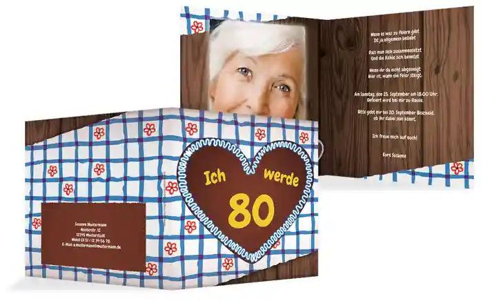 Geburtstagseinladungskarte Lebkuchenherz 80 Foto