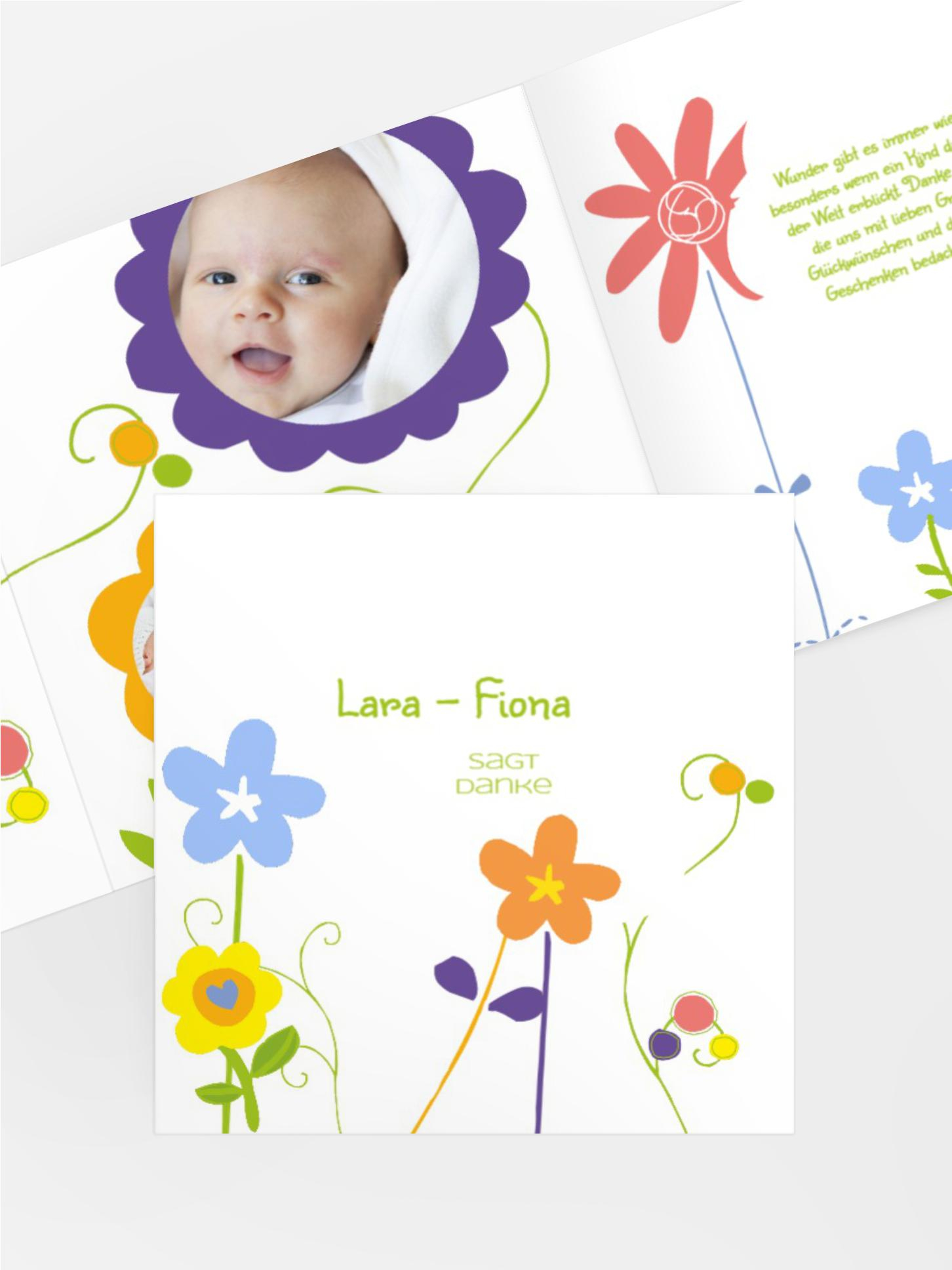 Baby Dankeskarte Zauberblumen