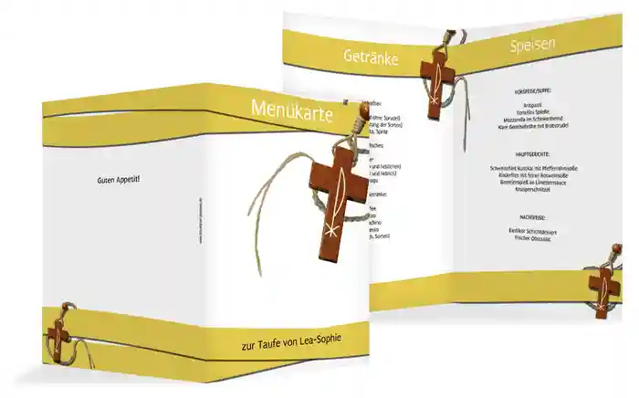 Menükarte Taufe Kreuz auf Welle Menükarte Taufe Kreuz auf Welle