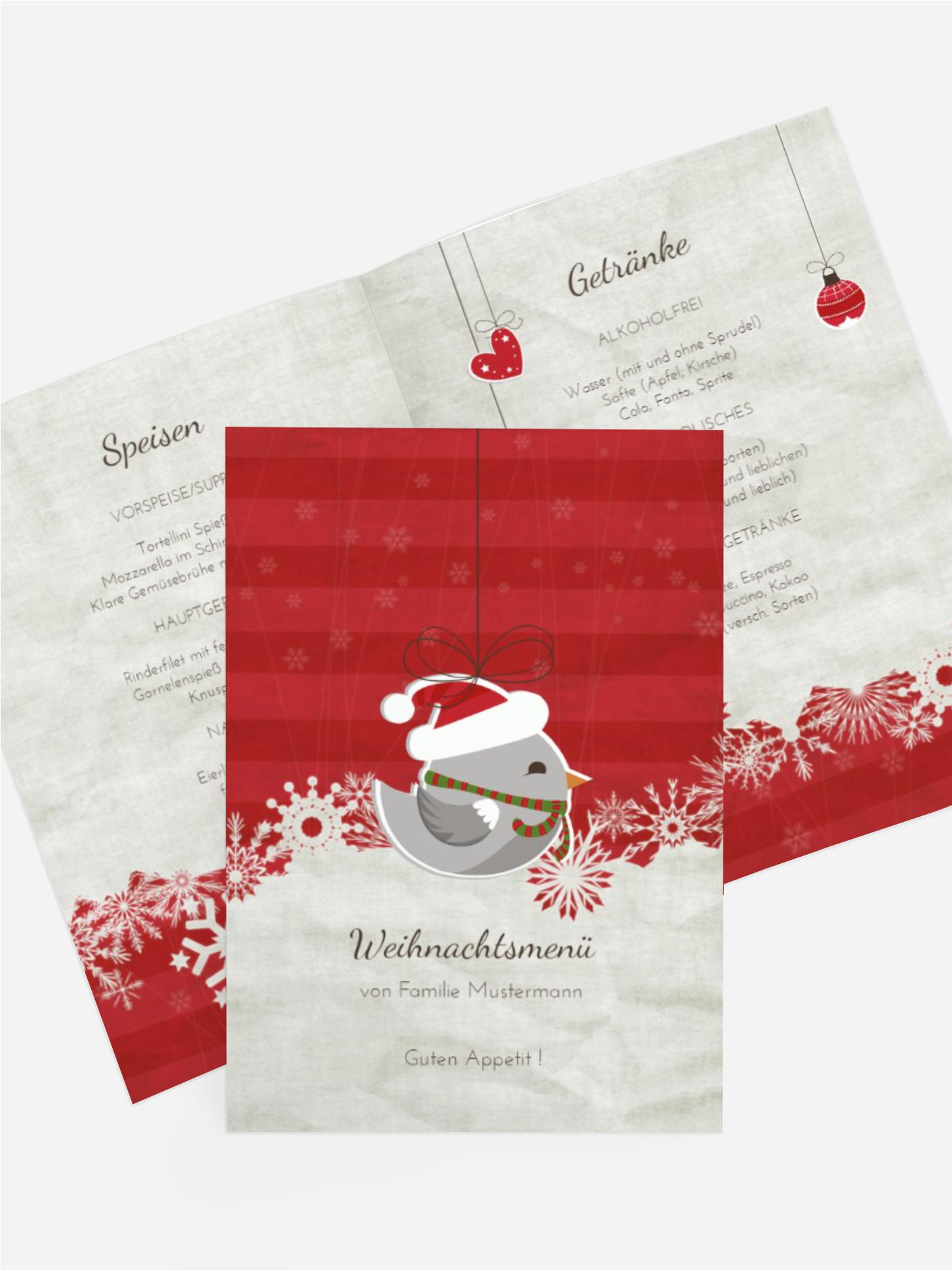 Weihnachtsmenükarte Vogel