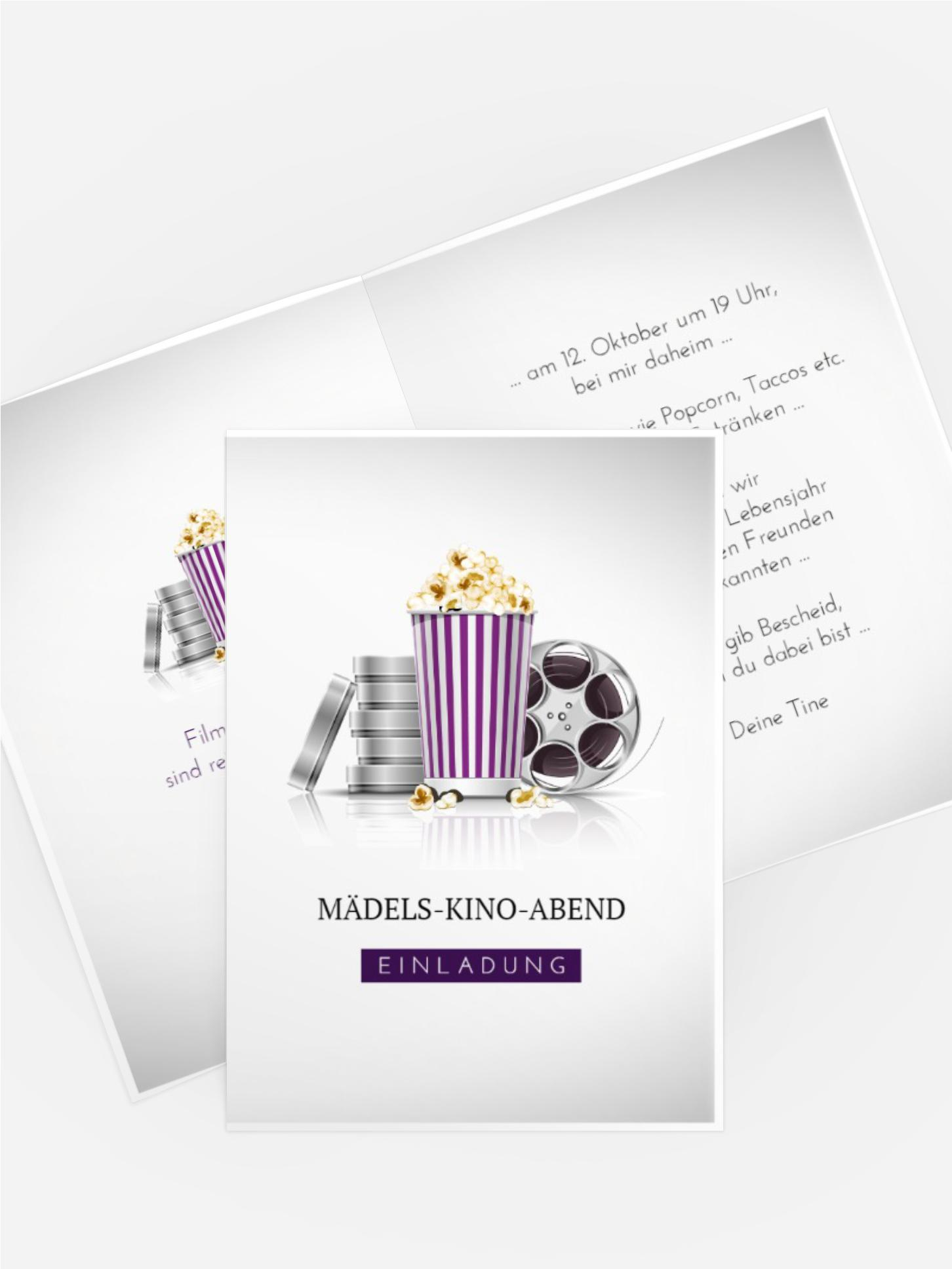 Einladungskarte zum Geburtstag Kinoabend