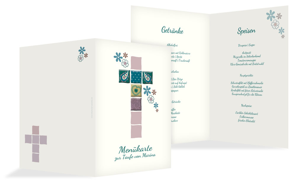 Menükarte Florales Kreuz