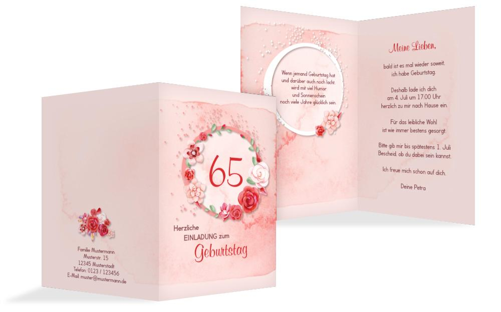 Einladung zum 65. Geburtstag Aquarell Rosen