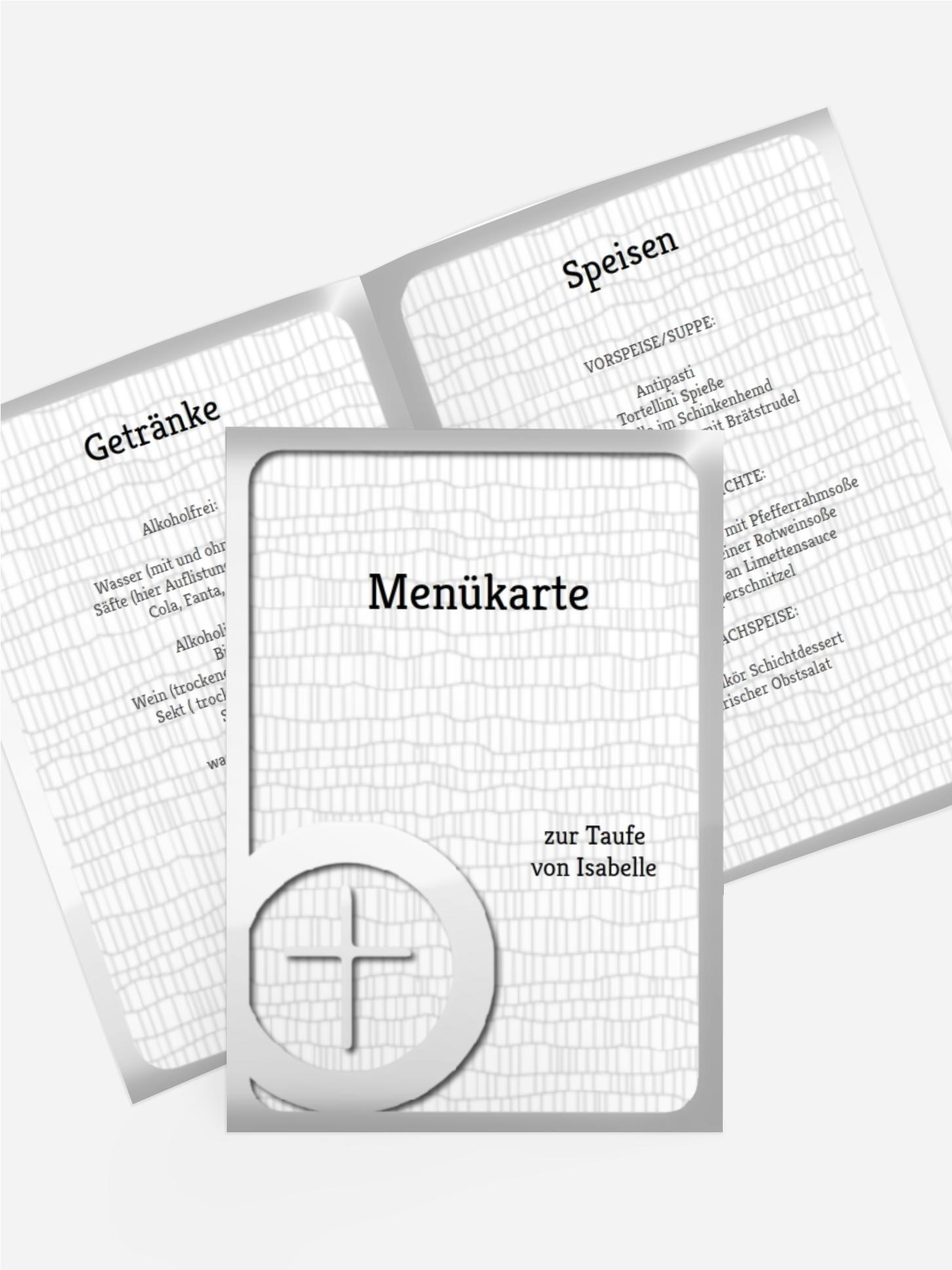 Menükarte Taufe Taufsymbolrahmen