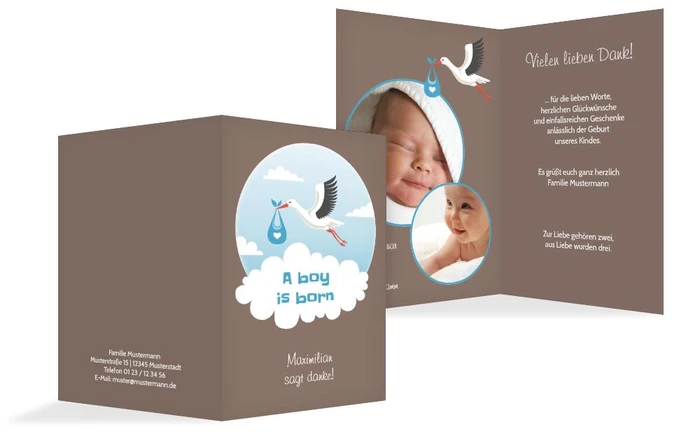 Dankeskarte zur Geburt Storch Junge