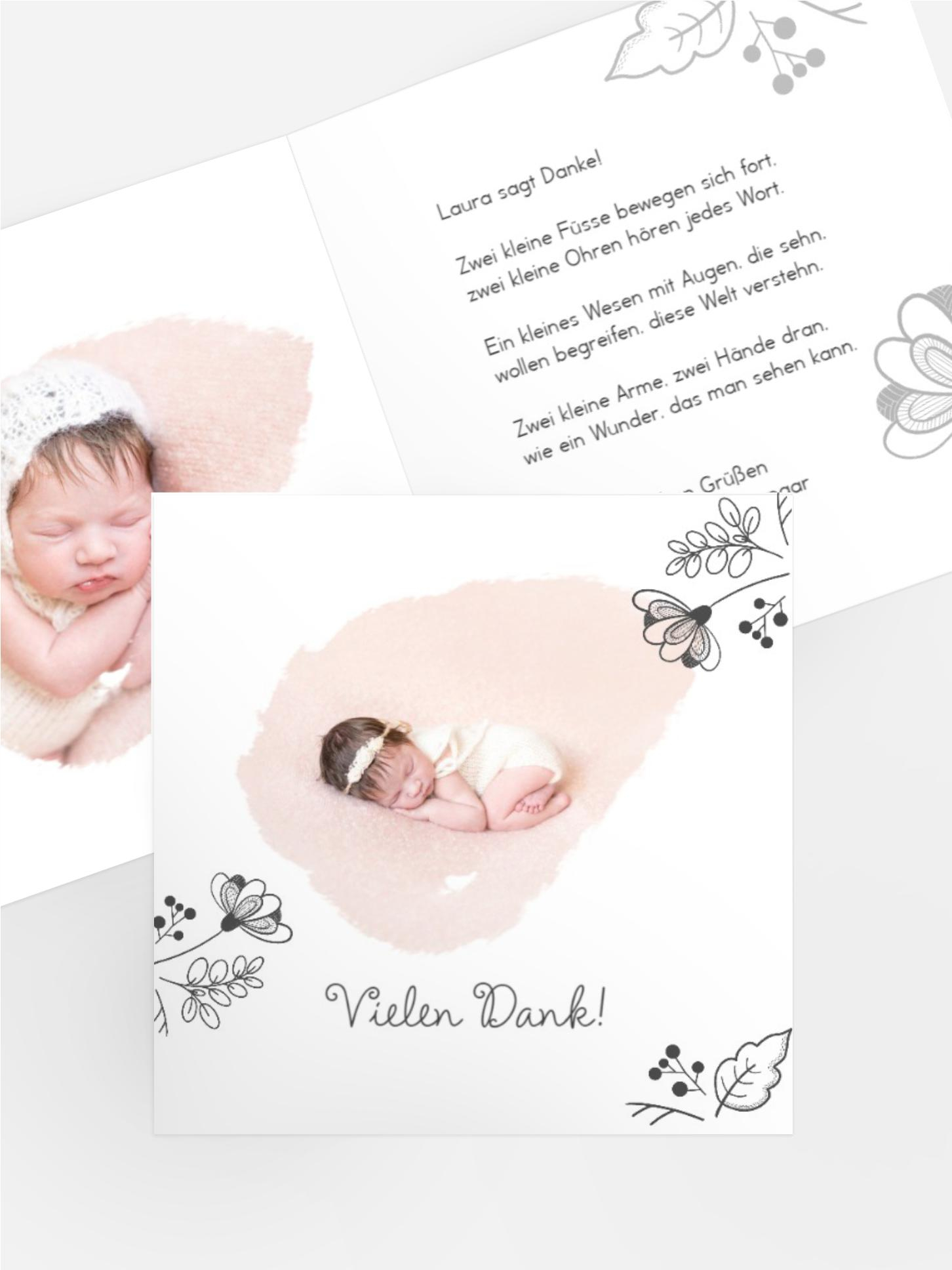 Baby Dankeskarte Konturblumen