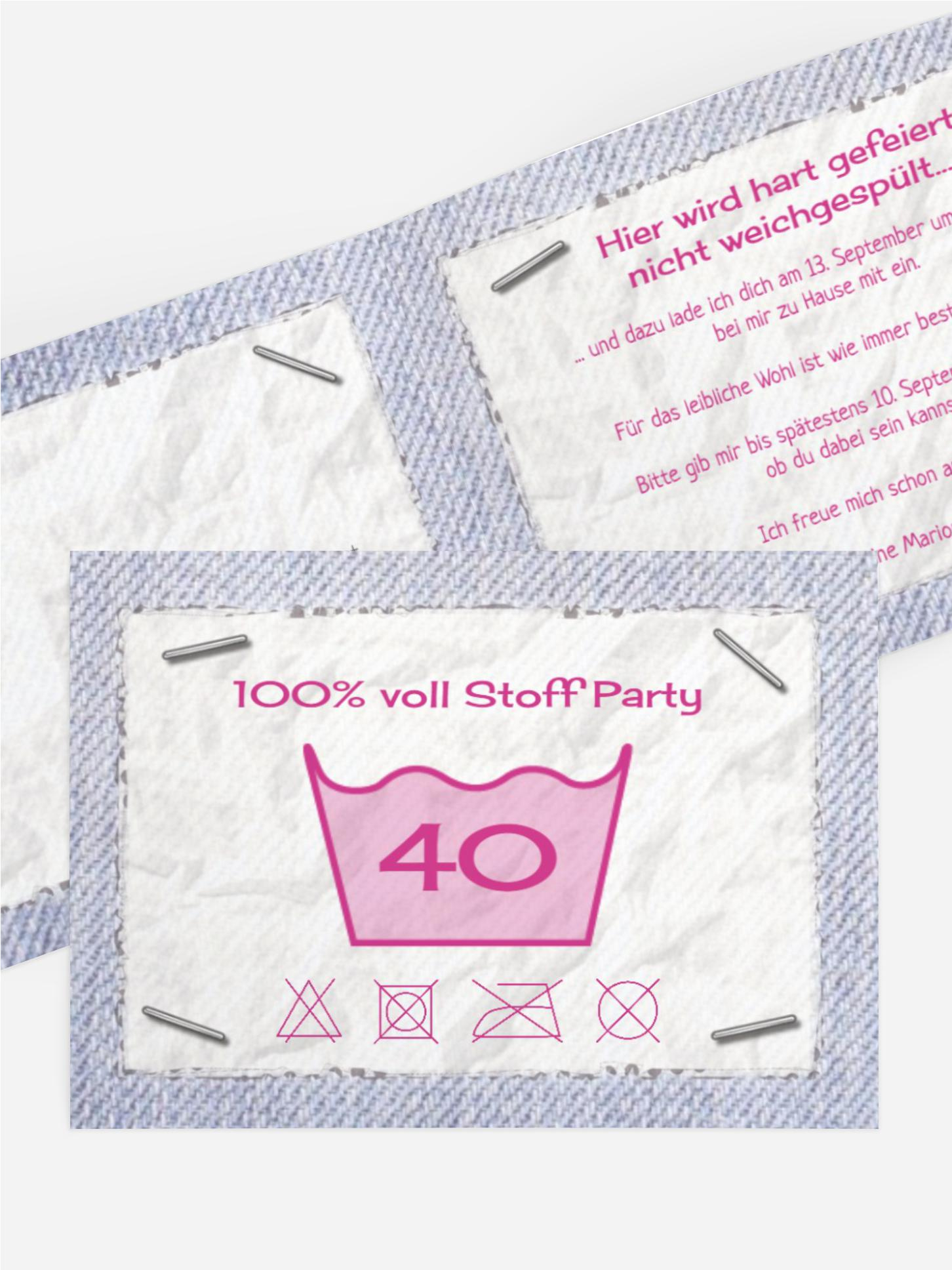 Einladung zum Geburtstag Waschzettel 40