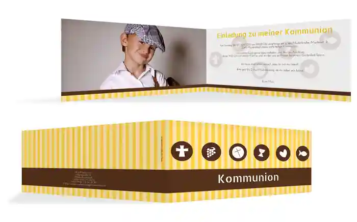 Kommunion Einladung stripes buttons