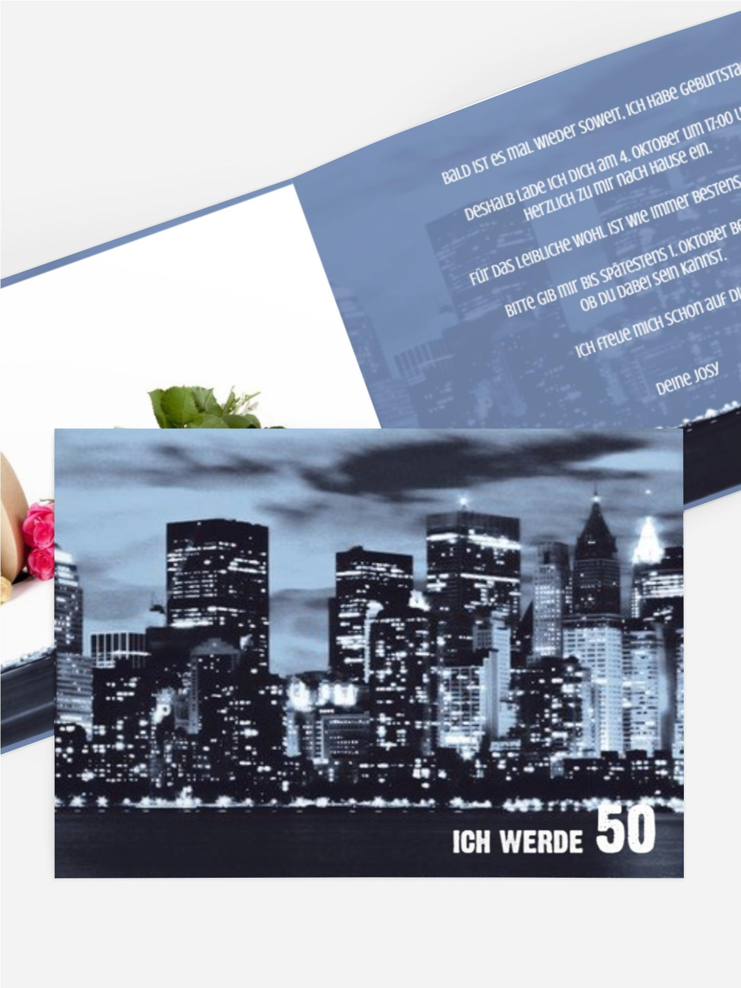 Einladungskarte zum Geburtstag Skyline 50 Foto