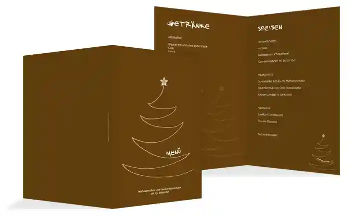 Menükarte zur Weihnachtsfeier Schriftbaum