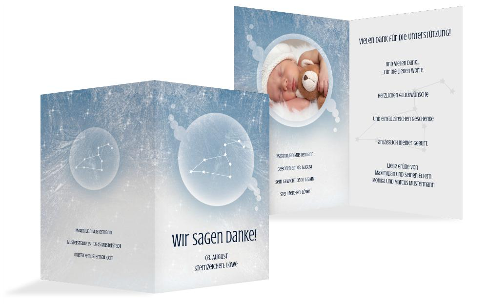Dankeskarte zur Geburt Sternzeichen Löwe Dankeskarte zur Geburt Sternzeichen Löwe
