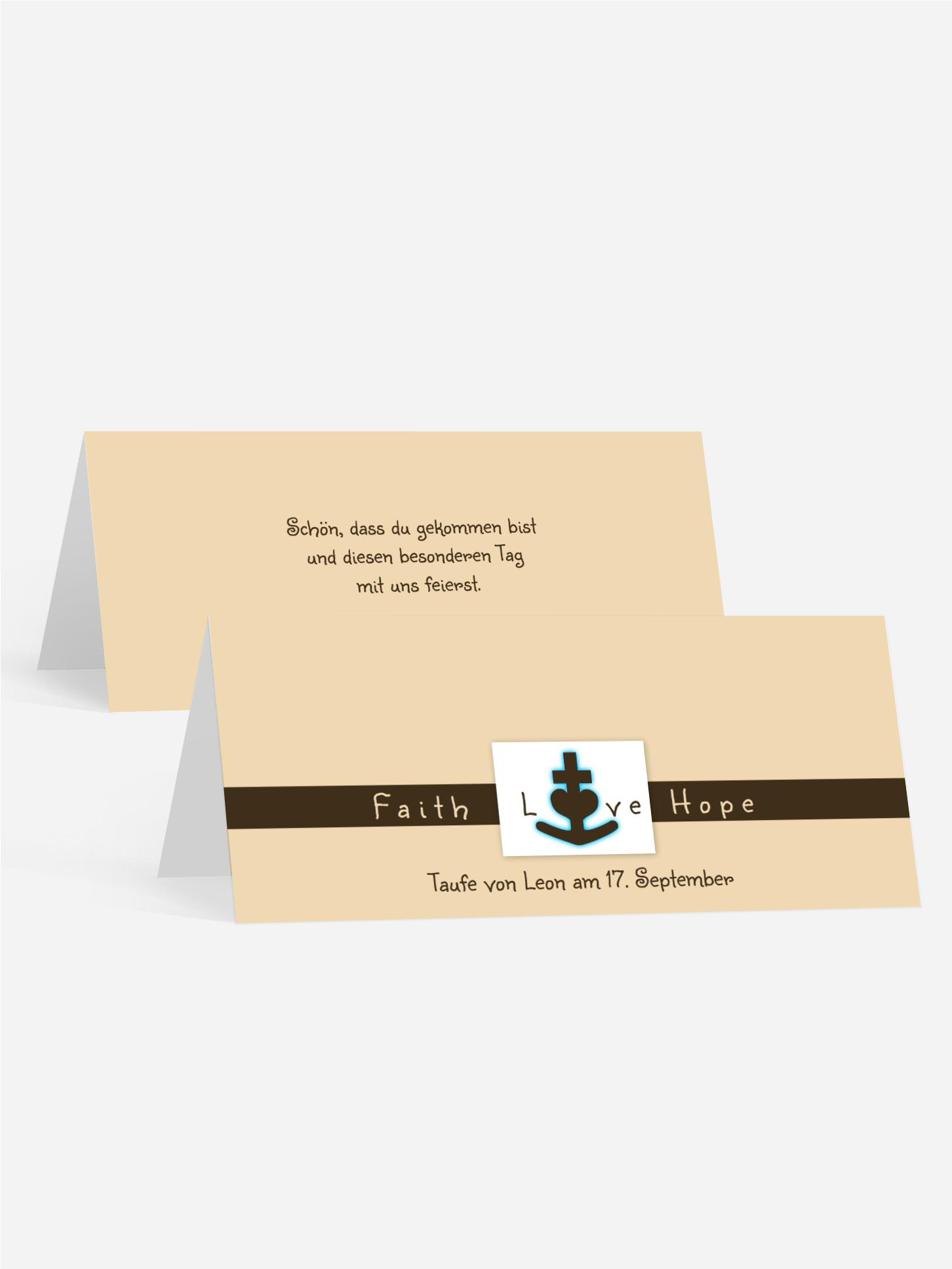 Tischkarte Taufe faith love hope