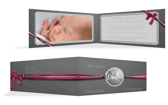 Taufkarte Dankeschön Ribbon
