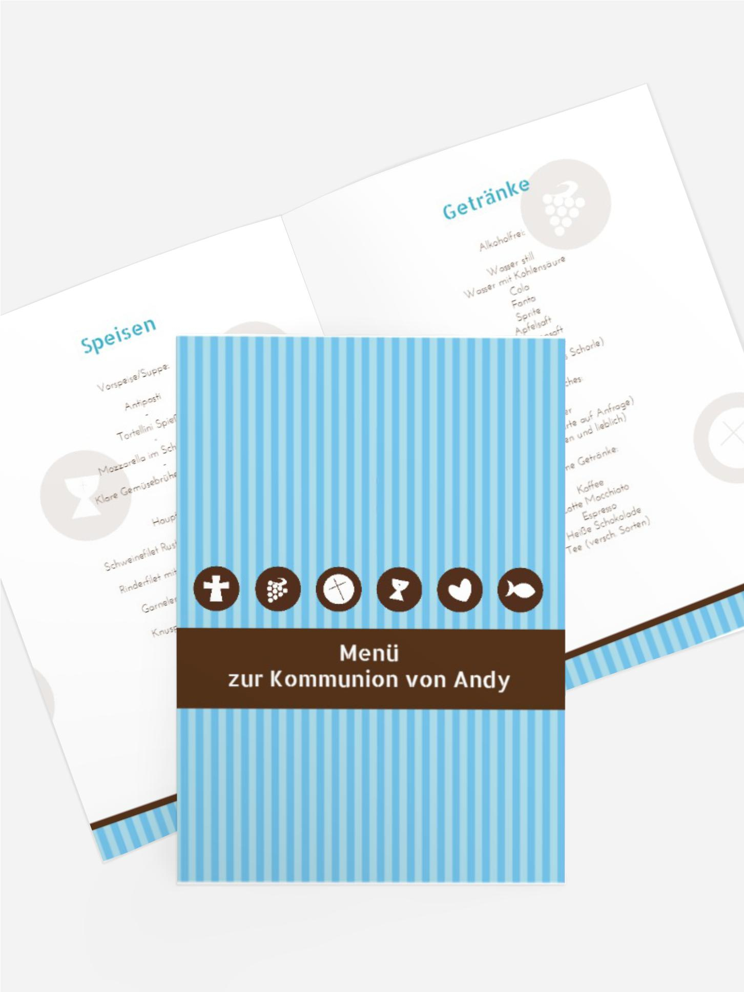 Kommunion Menükarte stripes buttons