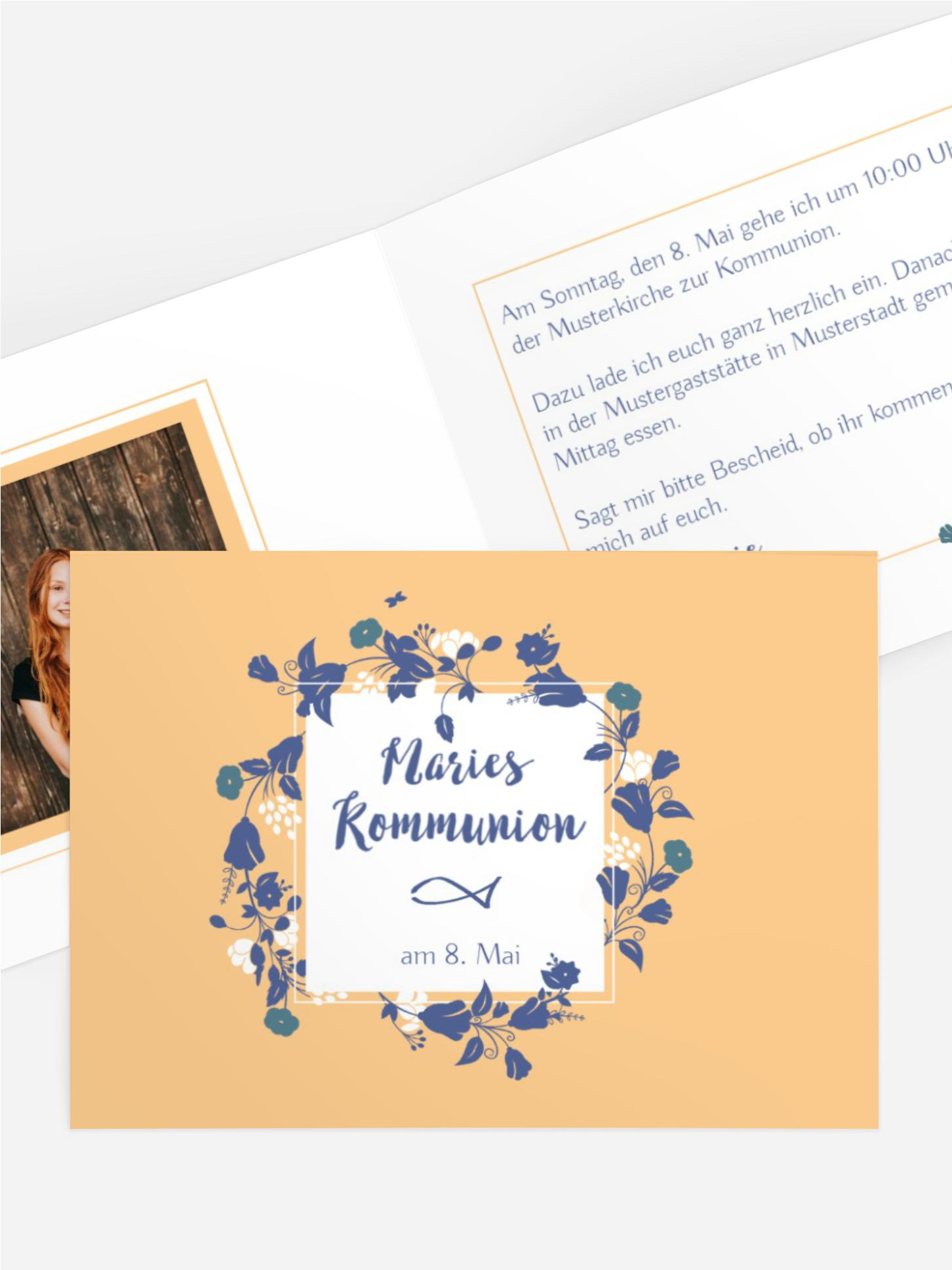 Einladungskarte Kommunion Blumenkranz