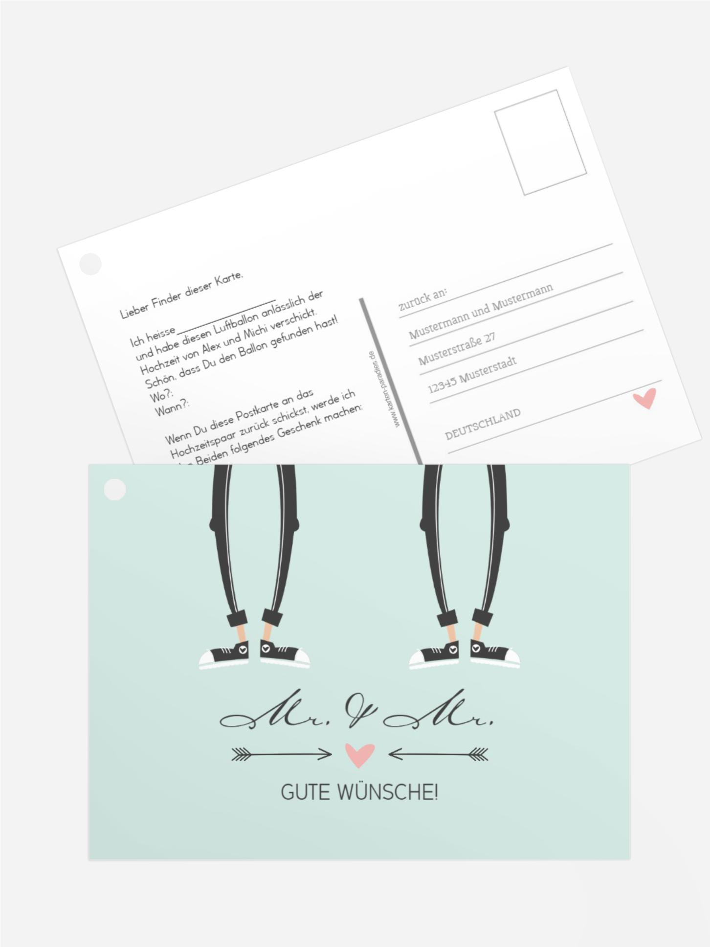 Ballonkarte zur Hochzeit Pärchen - Männer Ballonkarte zur Hochzeit Pärchen - Männer