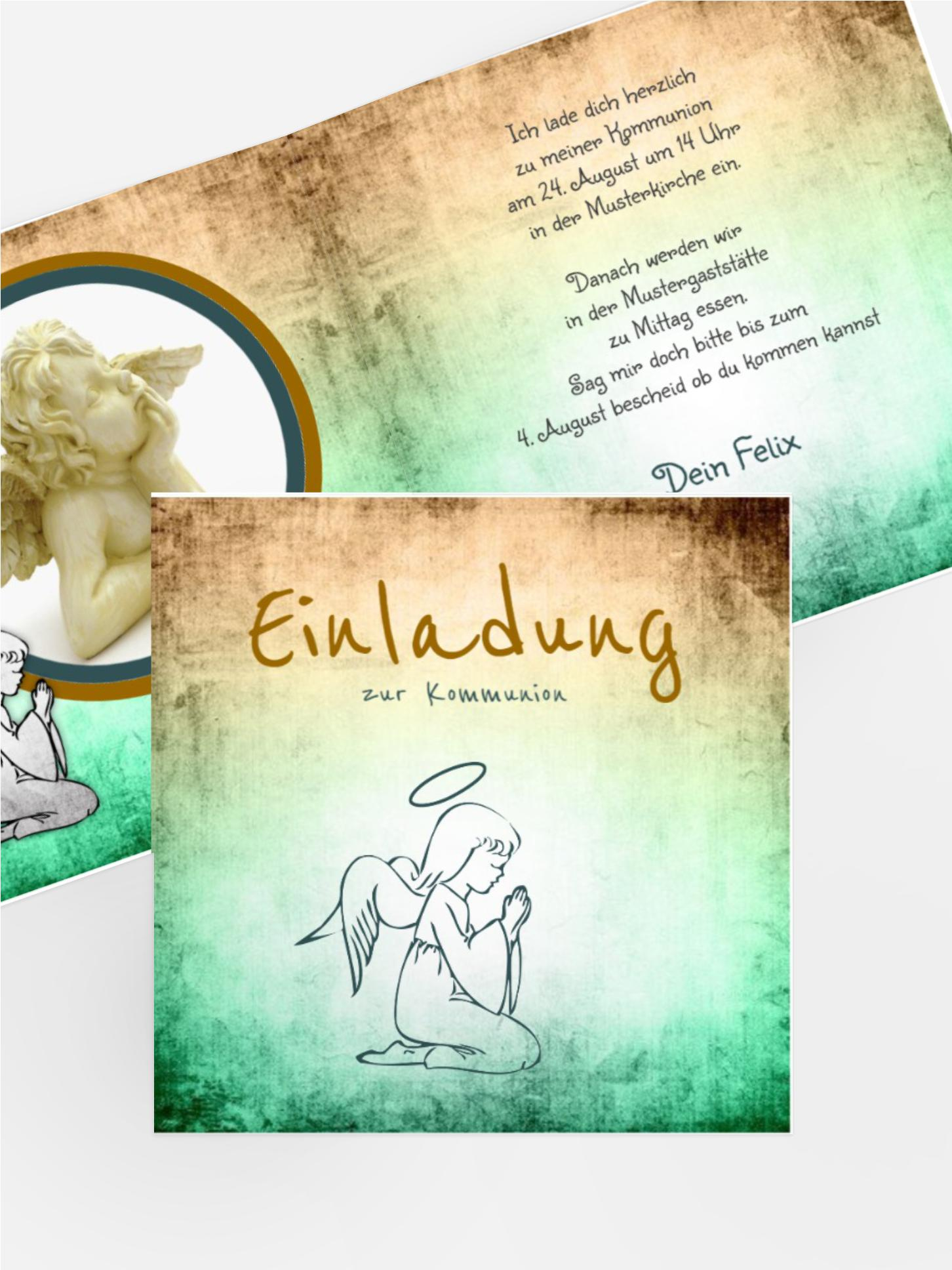 Einladungskarte Kommunion grunge Engel Einladungskarte Kommunion grunge Engel