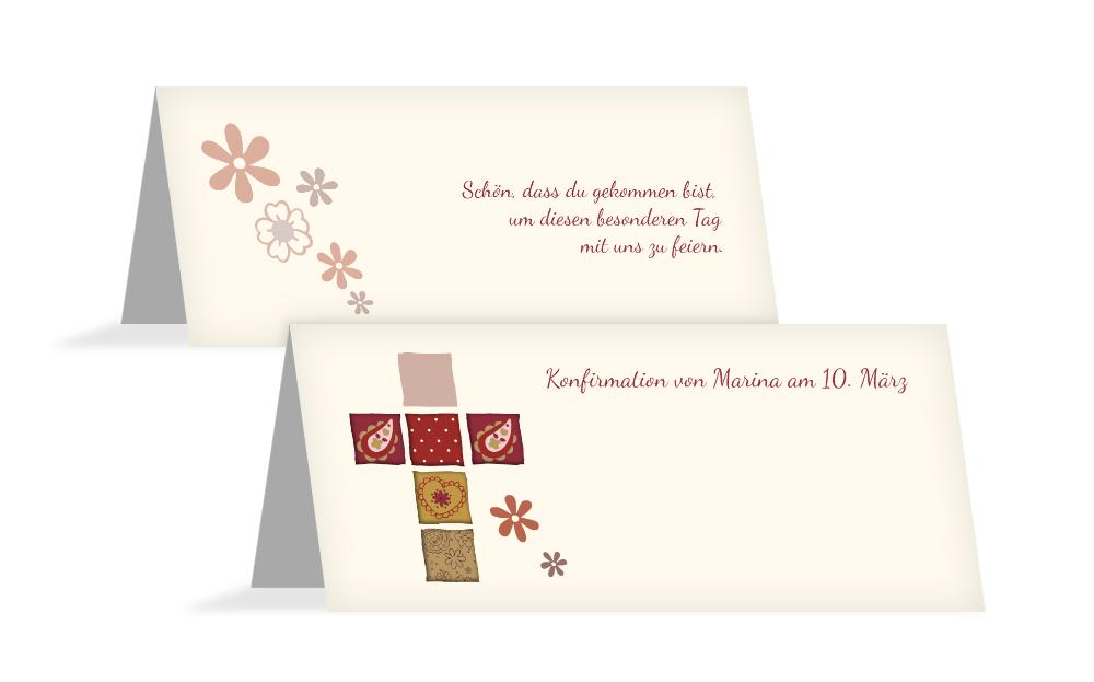 Tischkarte Konfirmation Florales Kreuz Tischkarte Konfirmation Florales Kreuz
