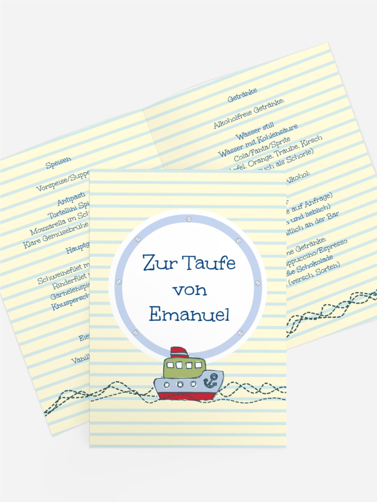 Taufe Menuekarte Meer Taufe Menuekarte Meer