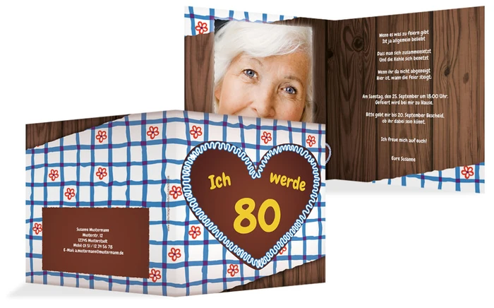 Geburtstagseinladungskarte Lebkuchenherz 80 Foto