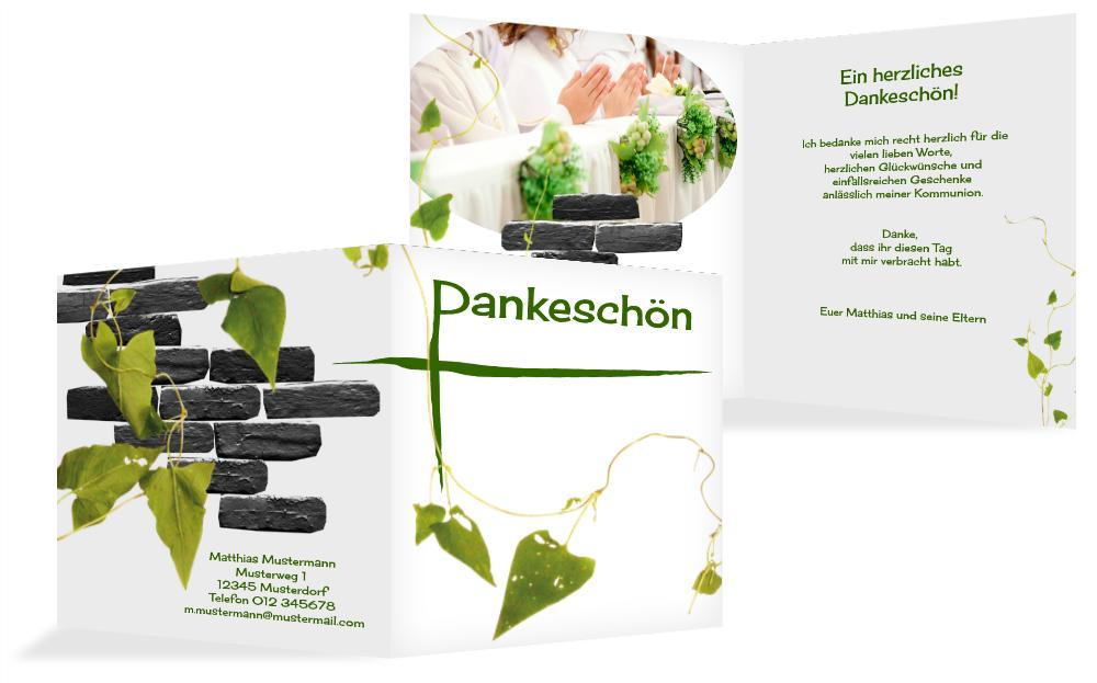 Dankeskarte Kommunion Efeu Dankeskarte Kommunion Efeu
