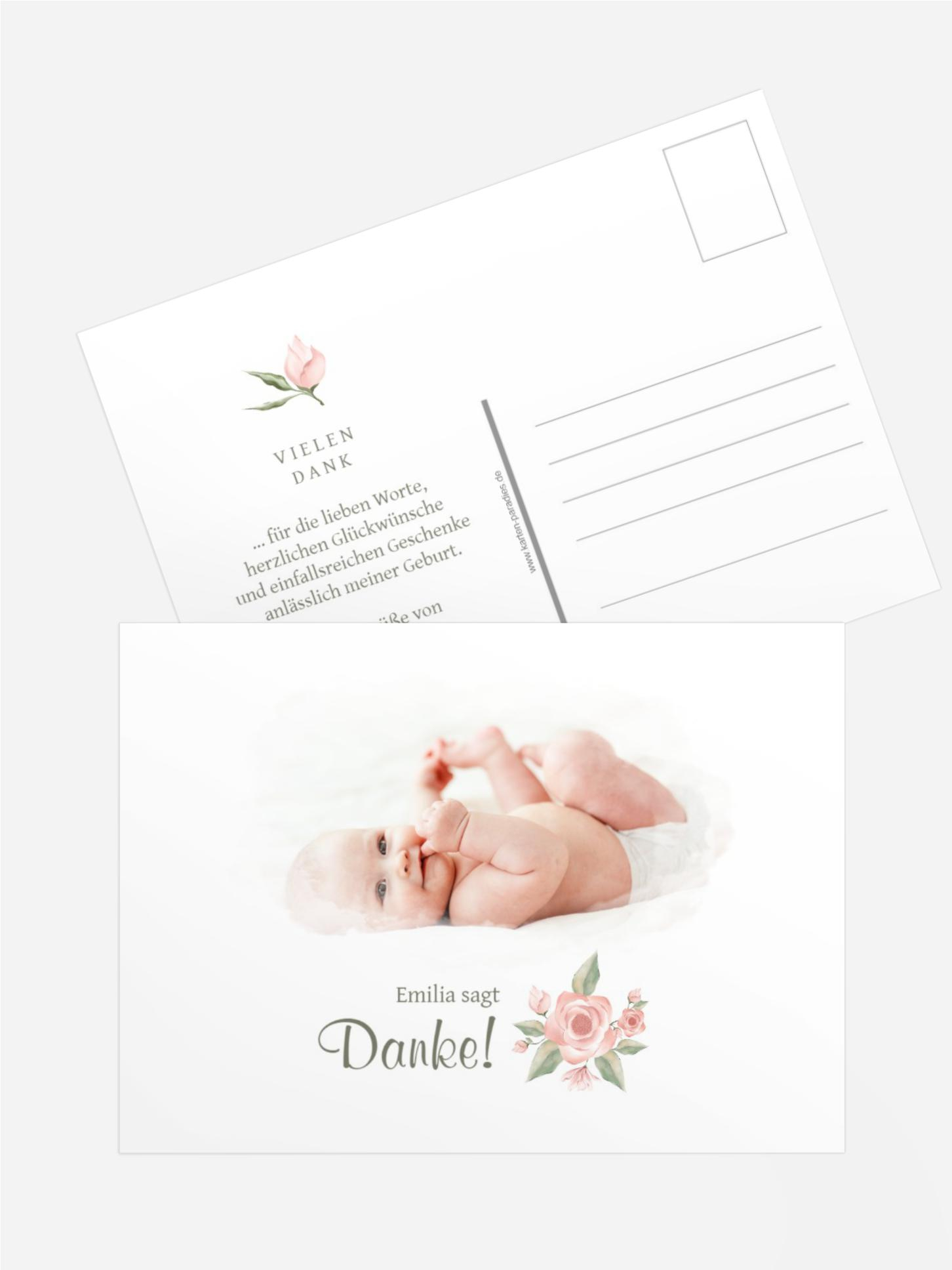 Baby Dankeskarte Zarte Rose