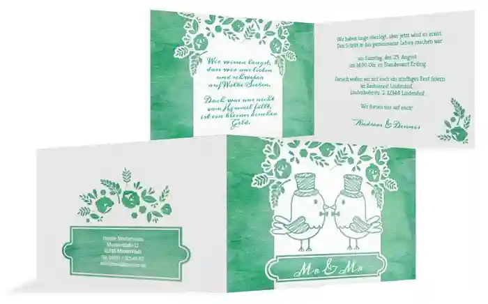 Hochzeitseinladung Vogelpaar Zylinder Hochzeitseinladung Vogelpaar Zylinder