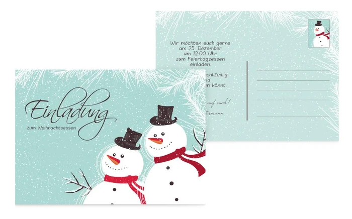 Weihnachtseinladung Schneemänner