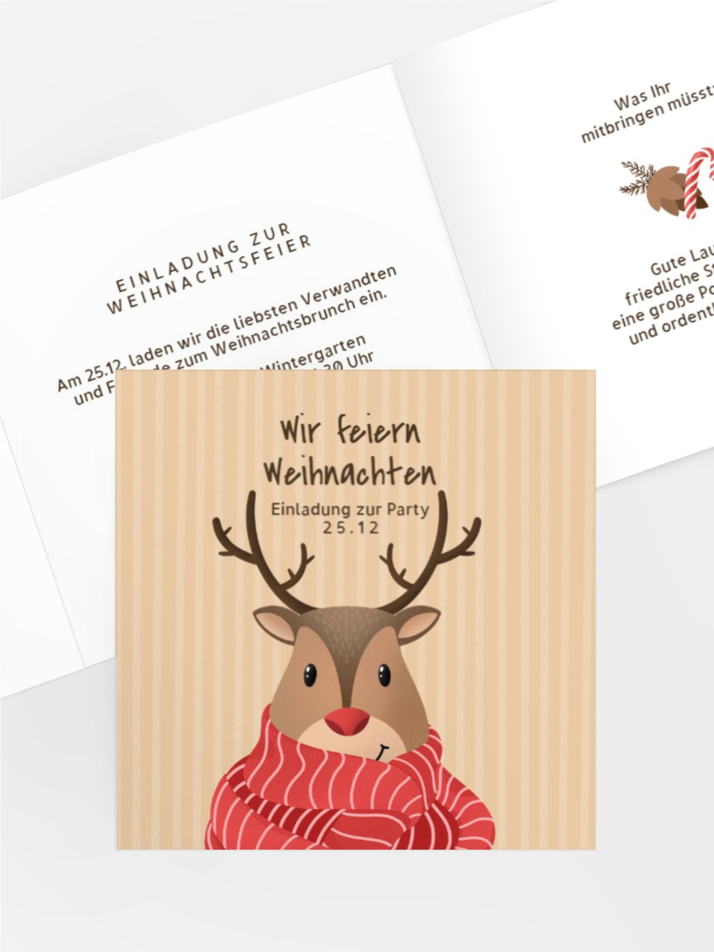 Weihnachtseinladung Rot-Nasen-Rentier